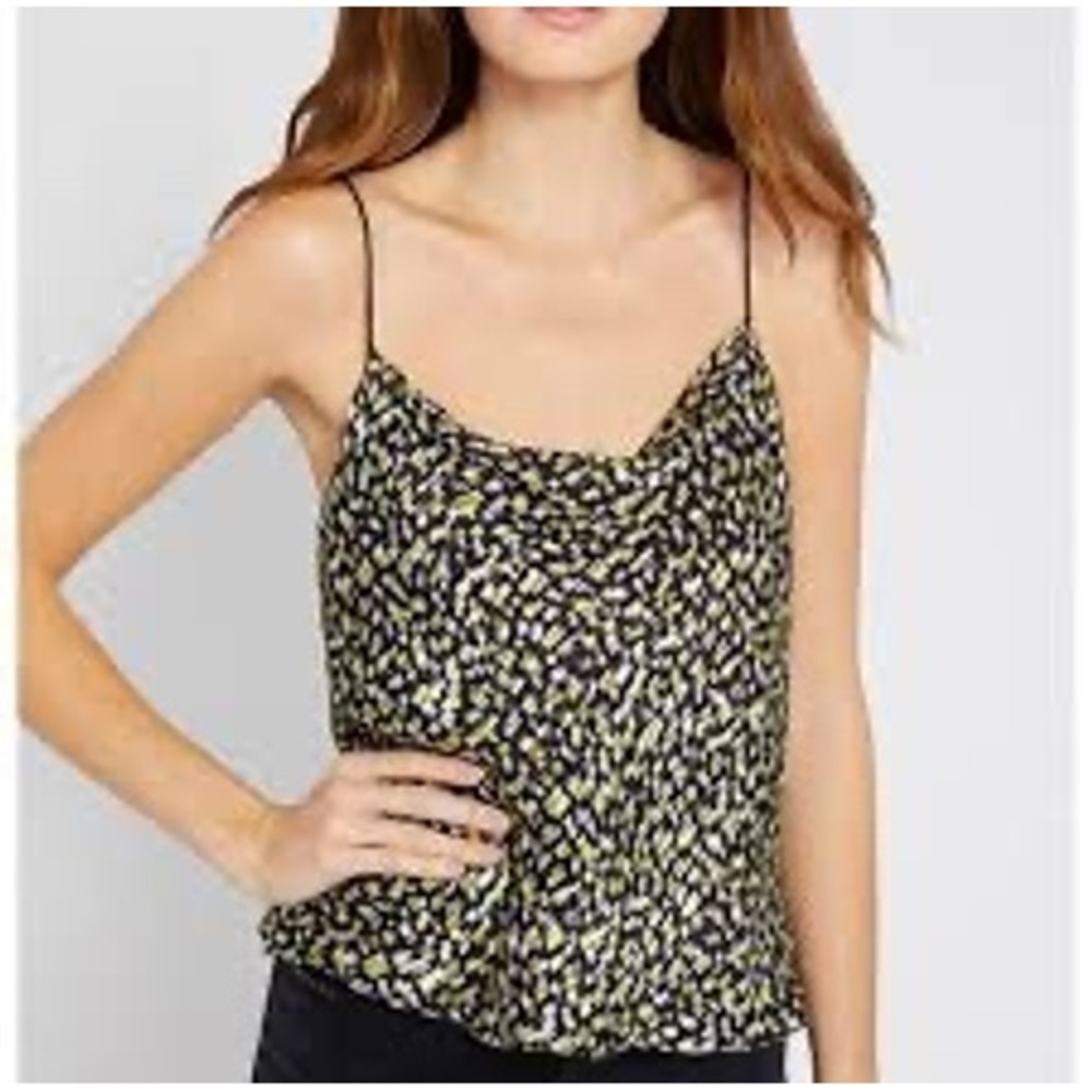 Alice + Olivia Harmon Drape Cowl Neck Silk Blend Cami Top Geometric Print L